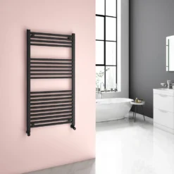 Brenton Matt Black Flat Heated Towel Rail - H1200 X W500mm
