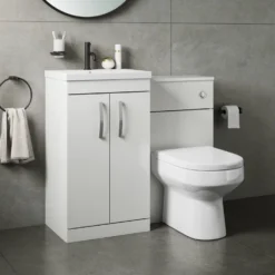 Emily 1000mm Combination Bathroom Toilet & Sink Unit With Minimalist Basin, Harbour Clarity 525mm Projection Toilet And Cistern - White Gloss