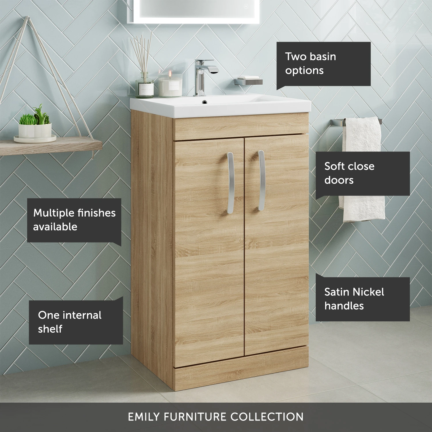 Emily 500mm Floorstanding Vanity Unit & Minimalist Basin - Gloss White 2 Emily 500mm Floorstanding Vanity Unit & Minimalist Basin - Gloss White - Image 2