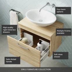 Emily 600mm Wall Mounted 1 Drawer Unit And Countertop - Gloss White - Hudson Reed Rectangular Countertop Basin 16 Emily 600mm Wall Mounted 1 Drawer Unit And Countertop - Gloss White - Hudson Reed Rectangular Countertop Basin -Vado Shop 500 wall 1 open drawer call outs 1