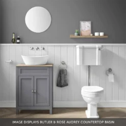 Butler & Rose Catherine Floorstanding Shadow Grey Vanity Unit With Country Oak-Effect Countertop & Audrey Stone Resin Basin -Vado Shop 600 butler rose cath oak countertop tailored unit audrey banner
