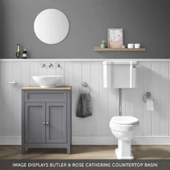 Butler & Rose Catherine Floorstanding Shadow Grey Vanity Unit With Country Oak-Effect Countertop & Audrey Stone Resin Basin -Vado Shop 600 butler rose cath oak countertop tailored unit cath banner
