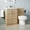 Emily 1100mm Bathroom Toilet & Sink Unit - Natural Oak - Harbour Clarity 525mm Toilet & Seat - Basin A - 40mm Height - Concealed Cistern