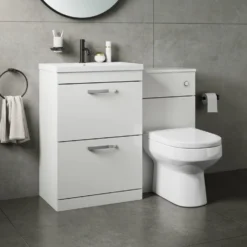 Emily 1100mm Combination Bathroom Toilet & Sink Unit With Minimalist Basin - White Gloss