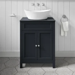 Butler & Rose Catherine Floorstanding Shadow Grey Vanity Unit With Shadow Grey Countertop & Audrey Stone Resin Basin