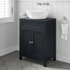 Butler & Rose Catherine Floorstanding Shadow Grey Vanity Unit With Shadow Grey Countertop & Audrey Stone Resin Basin -Vado Shop 600mm butler rose catherine shadowgrey countertop shadowgrey unit lifestyle3