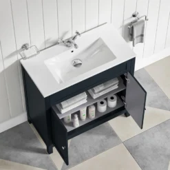 Butler & Rose Catherine Traditional 800mm Floorstanding Vanity Unit With Basin - Shadow Grey -Vado Shop 800mm butlerandrose catherine floorstanding traditional vanityunit shadowgrey lifestyle3