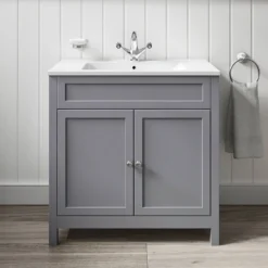 Butler & Rose Catherine Traditional 800mm Floorstanding Vanity Unit With Basin - Shadow Grey -Vado Shop 800mm butlerandrose catherine floorstanding traditional vanityunit tailoredgrey lifestyle2