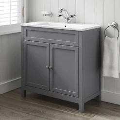 Butler & Rose Catherine Traditional 800mm Floorstanding Vanity Unit With Basin - Shadow Grey -Vado Shop 800mm butlerandrose catherine floorstanding traditional vanityunit tailoredgrey lifestyle4