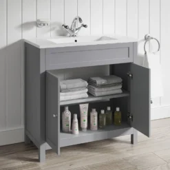 Butler & Rose Catherine Traditional 800mm Floorstanding Vanity Unit With Basin - Shadow Grey -Vado Shop 800mm butlerandrose catherine floorstanding traditional vanityunit tailoredgrey lifestyle5