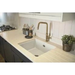 Abode Hex Industrial Single Lever Mono Kitchen Mixer Tap - Antique Brass -Vado Shop abode hex single lever antique brass lifestyle 2 at2090