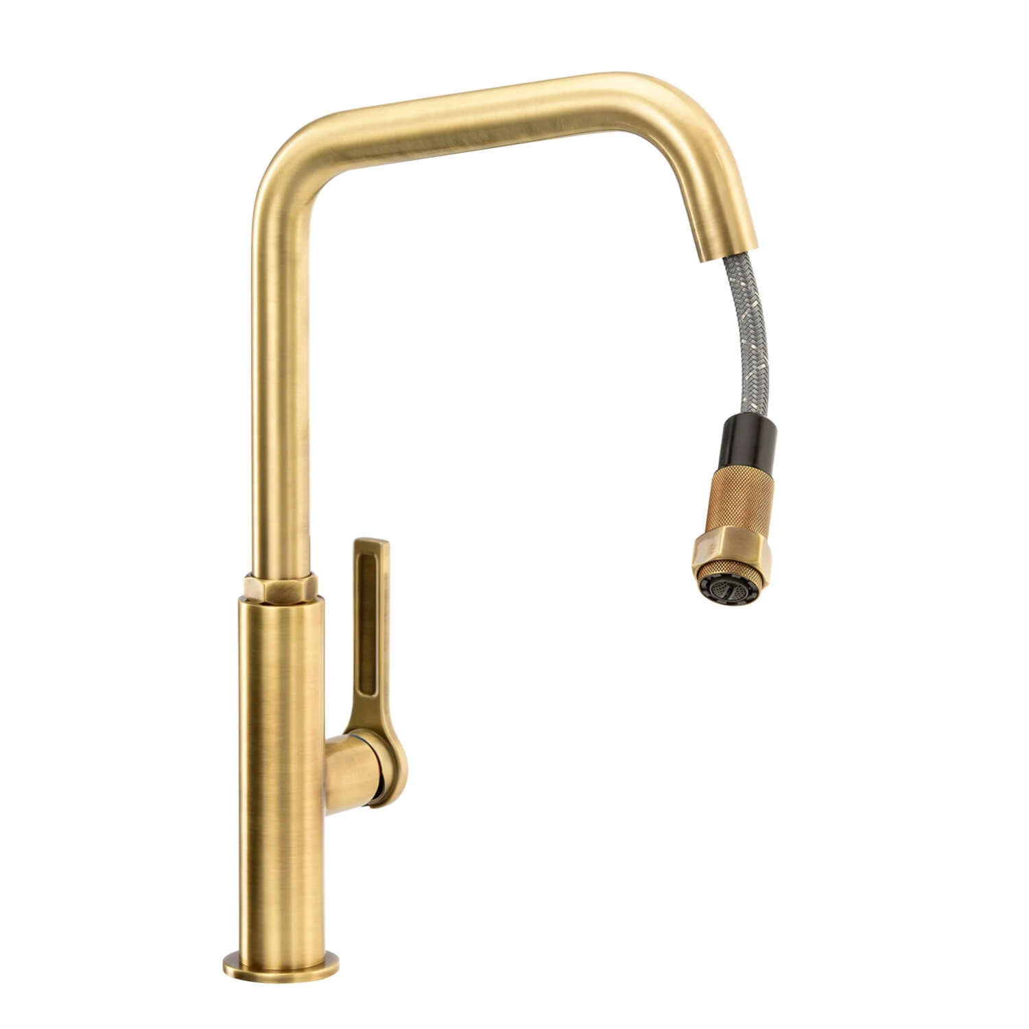 Abode Hex Industrial Single Lever Mono Pull Out Kitchen Mixer Tap - Antique Brass 2 Abode Hex Industrial Single Lever Mono Pull Out Kitchen Mixer Tap - Antique Brass - Image 2