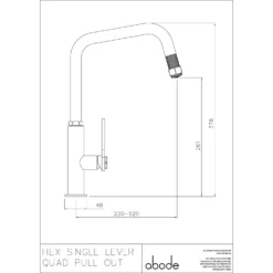 Abode Hex Industrial Single Lever Mono Pull Out Kitchen Mixer Tap - Antique Brass 7 Abode Hex Industrial Single Lever Mono Pull Out Kitchen Mixer Tap - Antique Brass -Vado Shop abode hex single lever pull out tech drawing 1