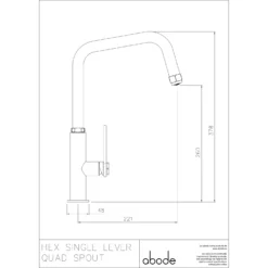 Abode Hex Industrial Single Lever Mono Kitchen Mixer Tap - Antique Brass -Vado Shop abode hex single lever tech drawing 1 scaled