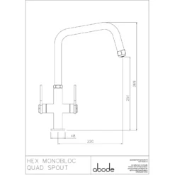 Abode Hex Industrial Twin Lever Mono Kitchen Mixer Tap - Matt Black 7 Abode Hex Industrial Twin Lever Mono Kitchen Mixer Tap - Matt Black -Vado Shop abode hex twin ever tech drawing