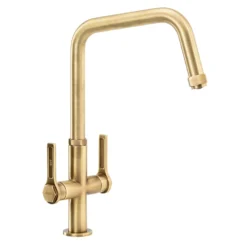 Abode Hex Industrial Twin Lever Mono Kitchen Mixer Tap - Antique Brass