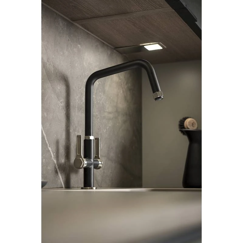 Abode Hex Industrial Twin Lever Mono Kitchen Mixer Tap - Matt Black 2 Abode Hex Industrial Twin Lever Mono Kitchen Mixer Tap - Matt Black - Image 2