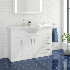 Vellamo Alpine 1200mm White Gloss Floor Standing Vanity Unit & Basin -Vado Shop alpine 1200 vanity unit hero 2