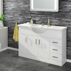 Vellamo Alpine 1200mm White Gloss Floor Standing Vanity Unit & Basin -Vado Shop alpine 1200 vanity unit hero 3