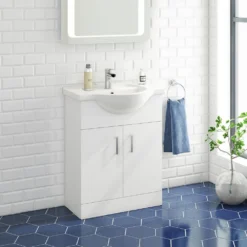 Vellamo Alpine 650mm Floorstanding Vanity Unit & Basin - Gloss White -Vado Shop alpine 650 vanity unit hero 2