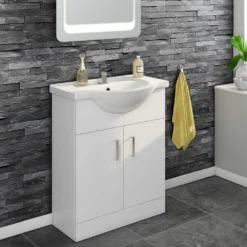 Vellamo Alpine 650mm Floorstanding Vanity Unit & Basin - Gloss White -Vado Shop alpine 650 vanity unit hero 3