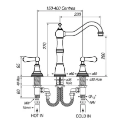 Perrin & Rowe Alsace 3 Hole Sink Mixer With Lever Handles - Chrome -Vado Shop alsace4771 technicaldrawing