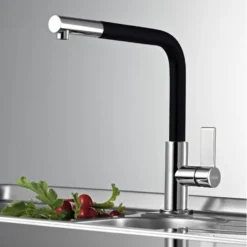 Clearwater Auriga Single Lever Mono Kitchen Tap With Pull Out Aerator - Brushed Nickel/White