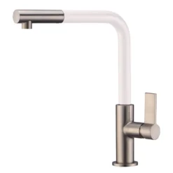 Clearwater Auriga Single Lever Mono Kitchen Tap With Pull Out Aerator - Brushed Nickel/White -Vado Shop auriga mono pull mixer brushed nickel white cutout