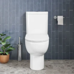 Harbour Serenity Rimless Close Coupled Open Back Toilet With Wrap Over Soft Close Seat -Vado Shop belini rimless open back pan cistern soft close seat lifestyle1