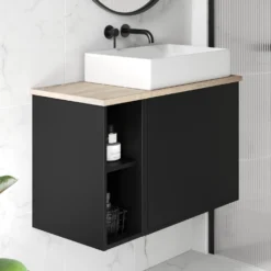 Billy 800mm Wall Hung Vanity Unit & Countertop - Sonoma Oak & Reed Green 31 Billy 800mm Wall Hung Vanity Unit & Countertop - Sonoma Oak & Reed Green -Vado Shop billy 800 plain black unit oak top lifestyle 2 scaled