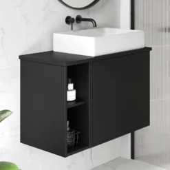 Billy 800mm Wall Hung Vanity Unit & Countertop - Sonoma Oak & Reed Green 23 Billy 800mm Wall Hung Vanity Unit & Countertop - Sonoma Oak & Reed Green -Vado Shop billy 800 plain top unit black lifestyle 2 scaled