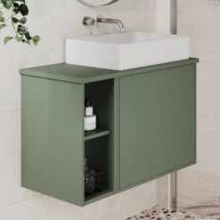 Billy 800mm Wall Hung Vanity Unit & Countertop - Sonoma Oak & Reed Green 25 Billy 800mm Wall Hung Vanity Unit & Countertop - Sonoma Oak & Reed Green -Vado Shop billy 800 plain top unit green lifestyle 2 scaled