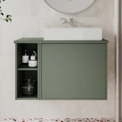 Billy 800mm Wall Hung Vanity Unit & Countertop - Sonoma Oak & Reed Green 24 Billy 800mm Wall Hung Vanity Unit & Countertop - Sonoma Oak & Reed Green -Vado Shop billy 800 plain top unit green lifestyle