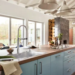 Blanco Culina-S Semi-Professional Single Lever Pull Out Kitchen Mixer Spray Tap - Brushed Stainless Steel -Vado Shop blanco culina s chrome lifestyle