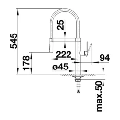 Blanco Culina-S Semi-Professional Single Lever Pull Out Kitchen Mixer Spray Tap - Brushed Stainless Steel -Vado Shop blanco culina s line drawing side view