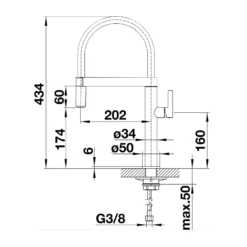 Blanco Culina-S Mini Semi-Professional Single Lever Pull Out Kitchen Mixer Tap - Brushed Stainless Steel -Vado Shop blanco culina s mini line drawing side view