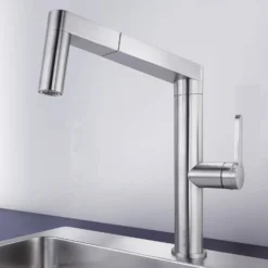 Blanco Panera-S Eco Cold Start Single Lever Brushed Stainless Steel Pull Out Mono Kitchen Mixer Spray Tap -Vado Shop blanco panera pull out tap steel lifestyle 2