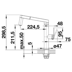 Blanco Panera-S Eco Cold Start Single Lever Brushed Stainless Steel Pull Out Mono Kitchen Mixer Spray Tap -Vado Shop blanco panera pull out tap steel tech drawing