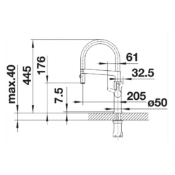 Blanco Solenta-S Semi-Professional Pull Out Kitchen Mixer Spray Tap - PVD Steel 27 Blanco Solenta-S Semi-Professional Pull Out Kitchen Mixer Spray Tap - PVD Steel -Vado Shop blanco solenta pull out tap tech drawing 1