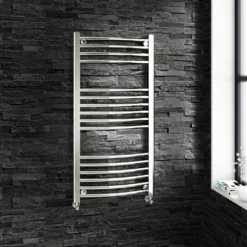Brenton Chrome Curved Heated Towel Radiator - 22mm - 800 X 400mm -Vado Shop brenton 22mm curved 1000x500 towel rail lifestyle
