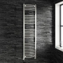 Brenton Chrome Curved Heated Towel Radiator - 22mm - 800 X 400mm -Vado Shop brenton 22mm curved 1600x400 towel rail lifestyle