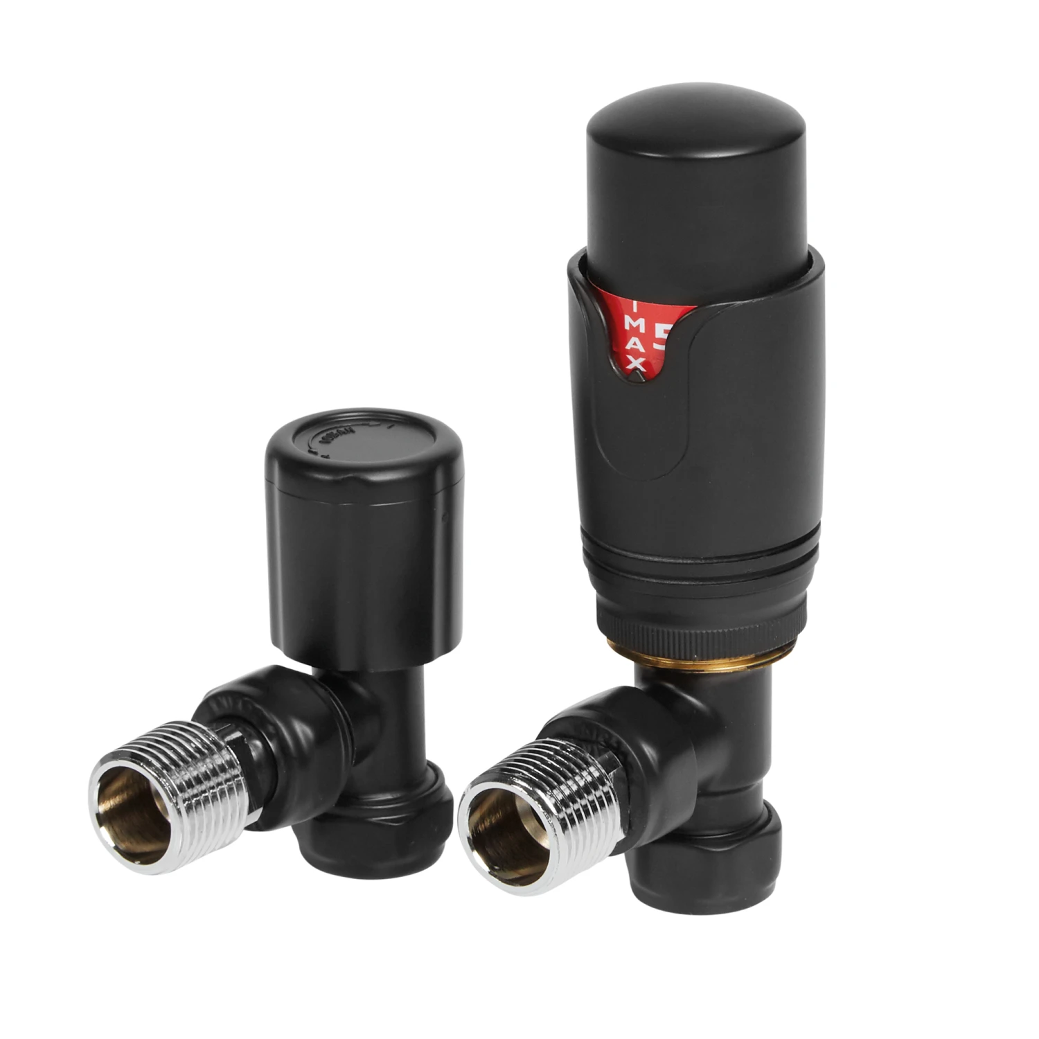 Brenton Thermostatic Angled Radiator Valves - Black 2 Brenton Thermostatic Angled Radiator Valves - Black - Image 2