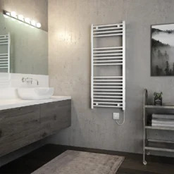 Brenton Apollo Electric Straight Heated Towel Rail - 1200 X 500mm - Thermostatic Element -Vado Shop brenton apollo electric heated rail summer element