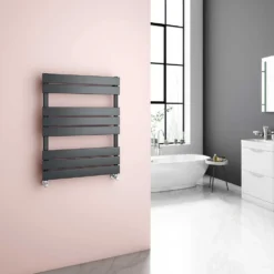 Brenton Avezzano Matt Anthracite Flat Panel Heated Towel Rail - 800 X 600mm -Vado Shop brenton avezzano grey flat panel rail 800x600 1