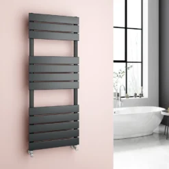 Brenton Avezzano Matt Anthracite Flat Panel Heated Towel Rail - 1200 X 450mm