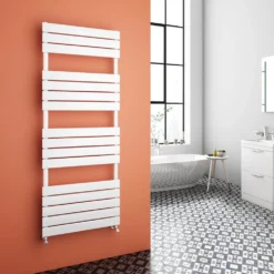 Brenton Avezzano Gloss White Flat Panel Heated Towel Rail - 1600 X 600mm