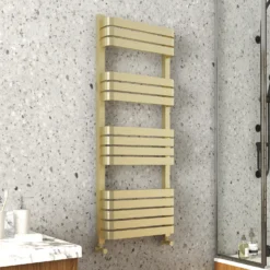 Brenton Brushed Brass Heated Towel Rail - 1200 X 500mm