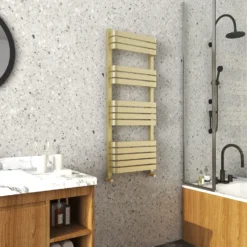 Brenton Brushed Brass Heated Towel Rail - 1200 X 500mm -Vado Shop brenton brushed brass heated towel rail 1200x500 room set scaled