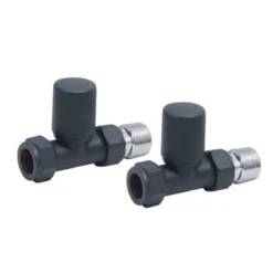 Brenton 15mm Straight Manual Radiator Valves - Carbon Anthracite