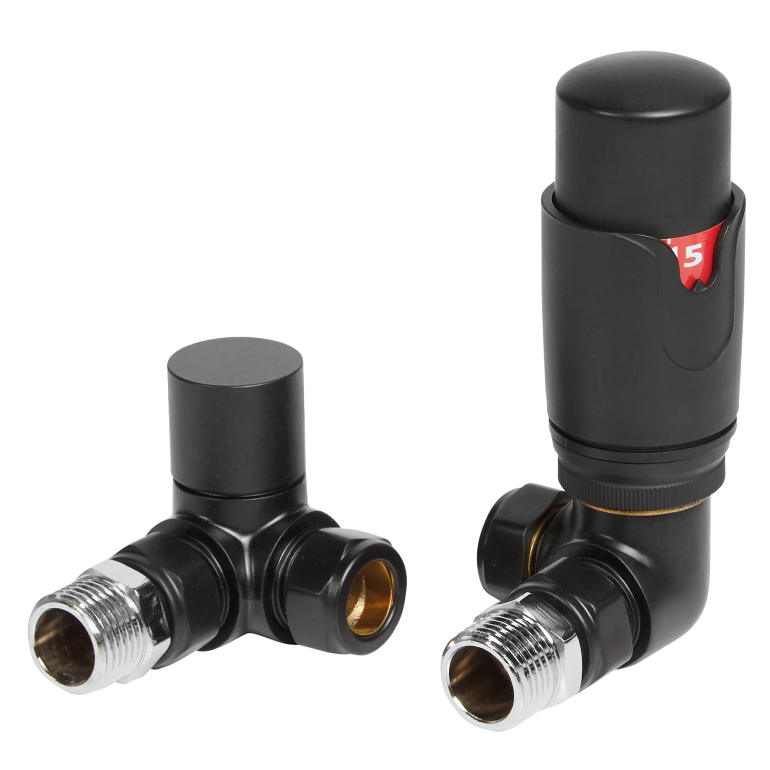 Brenton Thermostatic Angled Radiator Valves - Black 1 Brenton Thermostatic Angled Radiator Valves - Black
